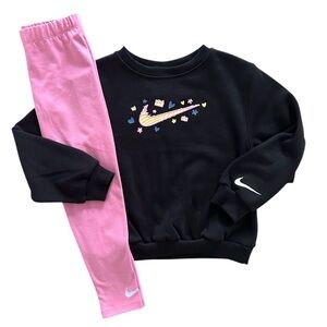 Nike Black Crewneck Sweatshirt and Pink Leggings Set Girls Size 6X NWT